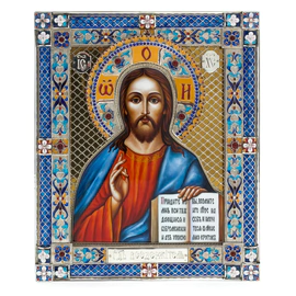 Набор подарочный с шарами и иконой "Спаситель. Иисус Христос" из серебра, 4 шара